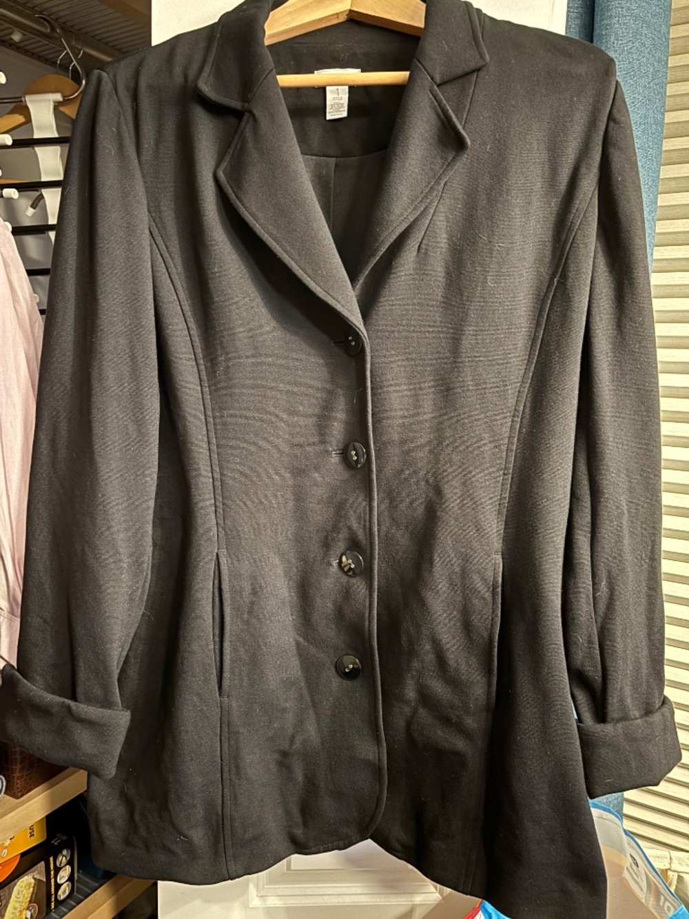 Chico's Black Ponte Knit Blazer Jacket Size 1 (Medium 8-10)